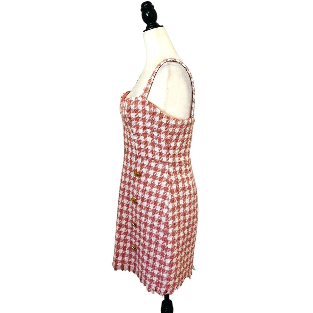 Forever 21 Houndstooth Mini Dress Button Front Sleeveless Pink White M - Picture 5 of 9